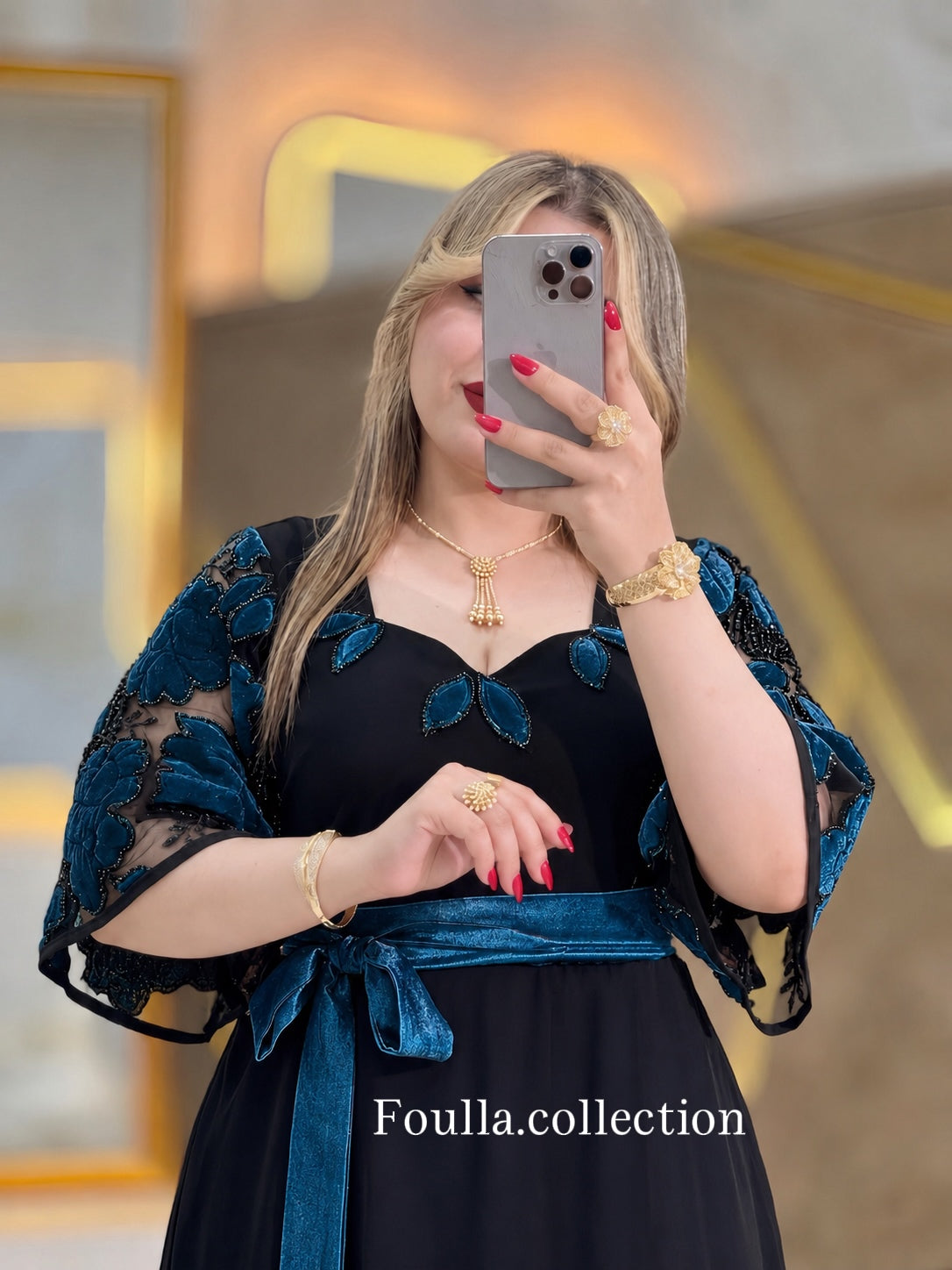 فستان نسرين ازرق بترولي